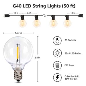 Lepro LED Outdoor String Lights for Patio, 50ft Bistro Lights with 26 Shatterproof G40 Globe Edison Bulbs, Waterproof Café Lights, Backyard Hanging Lights for Deck, Pergola, Porch, Garden, Gazebo