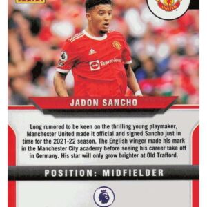 2021-22 PANINI PRIZM PREMIER LEAGUE #277 JADON SANCHO MANCHESTER UNITED SOCCER OFFICIAL TRADING CARD OF THE PRO