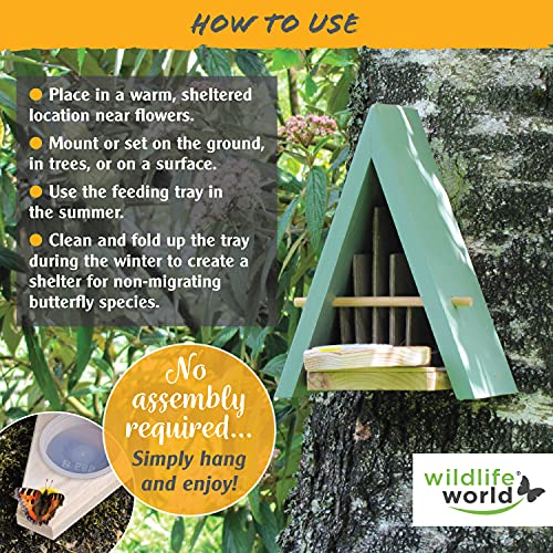 Wildlife World Butterfly House and Feeder - Natural Habitat to Attract Butterflies to Your Garden (Blue)