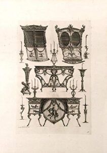 [plate of neo-classical designs for one furniture and candlestick, and a sedan chair, from”diverse maniere d’adornare i cammini ed ogni altra parte degli edifizi”.