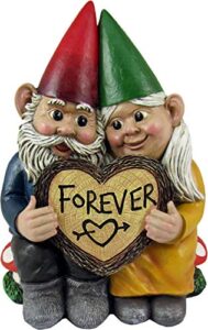 dwk world of wonders gnome & forever – adorable hand-painted gnome couple in love with heart-shaped forever wood slice indoor outdoor figurine cute romantic home garden patio lawn accent, 6.5-inch