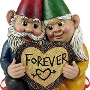 DWK World of Wonders Gnome & Forever - Adorable Hand-Painted Gnome Couple in Love with Heart-Shaped Forever Wood Slice Indoor Outdoor Figurine Cute Romantic Home Garden Patio Lawn Accent, 6.5-inch