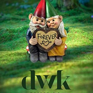 DWK World of Wonders Gnome & Forever - Adorable Hand-Painted Gnome Couple in Love with Heart-Shaped Forever Wood Slice Indoor Outdoor Figurine Cute Romantic Home Garden Patio Lawn Accent, 6.5-inch