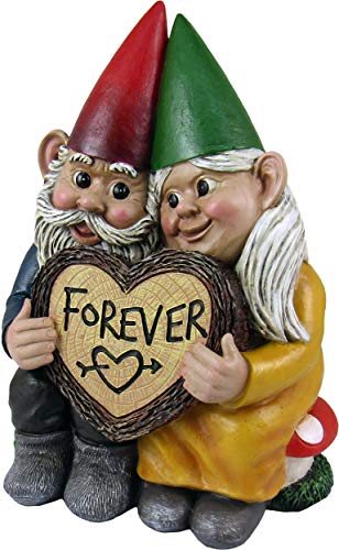 DWK World of Wonders Gnome & Forever - Adorable Hand-Painted Gnome Couple in Love with Heart-Shaped Forever Wood Slice Indoor Outdoor Figurine Cute Romantic Home Garden Patio Lawn Accent, 6.5-inch