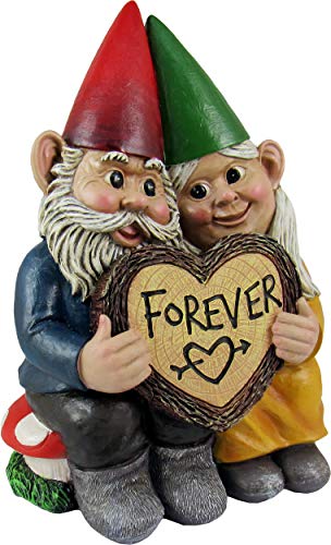 DWK World of Wonders Gnome & Forever - Adorable Hand-Painted Gnome Couple in Love with Heart-Shaped Forever Wood Slice Indoor Outdoor Figurine Cute Romantic Home Garden Patio Lawn Accent, 6.5-inch