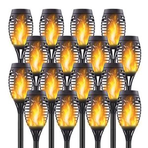 permande 16 pack upgraded solar lights outdoor, mini solar torch lights with flickering flames, waterproof landscape decoration dancing flame lights for garden pathway yard, auto on/off dusk to dawn