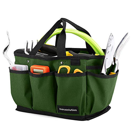 Housolution Gardening Tote Bag, Deluxe Garden Tool Storage Bag and Home Organizer with Pockets, Wear-resistant & Reusable, 12 Inch, Dark Green