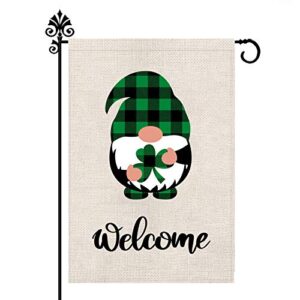 st patricks day garden flag welcome shamrocks gnome vertical double sided gnomes outdoor yard decoration 12x 18 inch