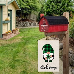 St Patricks Day Garden Flag Welcome Shamrocks Gnome Vertical Double Sided Gnomes Outdoor Yard Decoration 12x 18 Inch