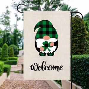 St Patricks Day Garden Flag Welcome Shamrocks Gnome Vertical Double Sided Gnomes Outdoor Yard Decoration 12x 18 Inch