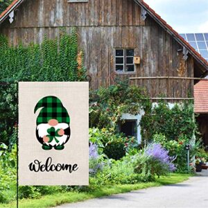 St Patricks Day Garden Flag Welcome Shamrocks Gnome Vertical Double Sided Gnomes Outdoor Yard Decoration 12x 18 Inch