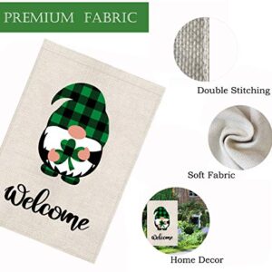 St Patricks Day Garden Flag Welcome Shamrocks Gnome Vertical Double Sided Gnomes Outdoor Yard Decoration 12x 18 Inch