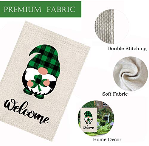 St Patricks Day Garden Flag Welcome Shamrocks Gnome Vertical Double Sided Gnomes Outdoor Yard Decoration 12x 18 Inch