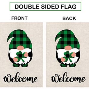 St Patricks Day Garden Flag Welcome Shamrocks Gnome Vertical Double Sided Gnomes Outdoor Yard Decoration 12x 18 Inch