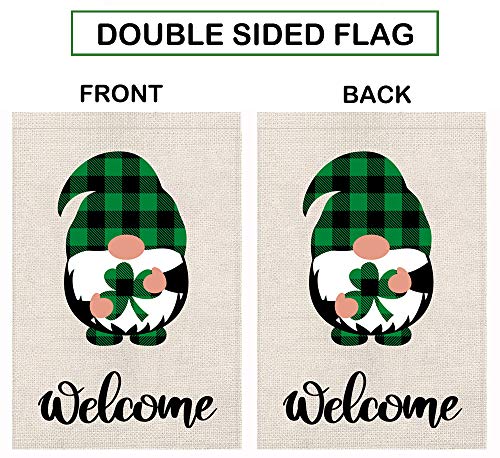 St Patricks Day Garden Flag Welcome Shamrocks Gnome Vertical Double Sided Gnomes Outdoor Yard Decoration 12x 18 Inch