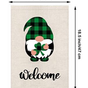 St Patricks Day Garden Flag Welcome Shamrocks Gnome Vertical Double Sided Gnomes Outdoor Yard Decoration 12x 18 Inch