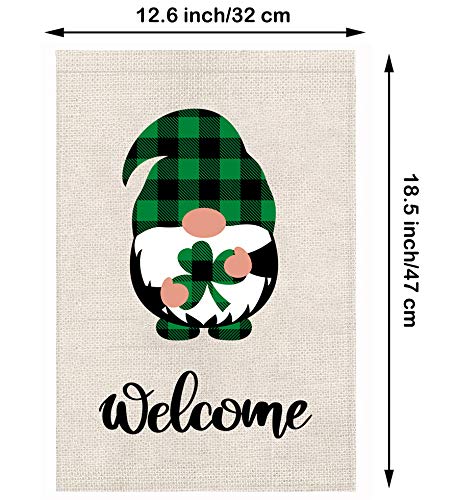 St Patricks Day Garden Flag Welcome Shamrocks Gnome Vertical Double Sided Gnomes Outdoor Yard Decoration 12x 18 Inch