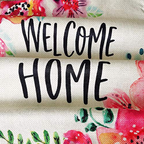 HUGSVIK Burlap Welcome House Flags 28 x 40, Double-sided Welcome to Our Home Garden Flags for Outside, Flower Spring Garden Flags Yard Flags for Spring Summer Holiday Garden Backyard Lawn