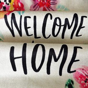 HUGSVIK Burlap Welcome House Flags 28 x 40, Double-sided Welcome to Our Home Garden Flags for Outside, Flower Spring Garden Flags Yard Flags for Spring Summer Holiday Garden Backyard Lawn