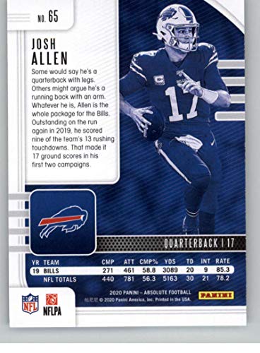 2020 Panini Absolute #65 Josh Allen Buffalo Bills Football Card