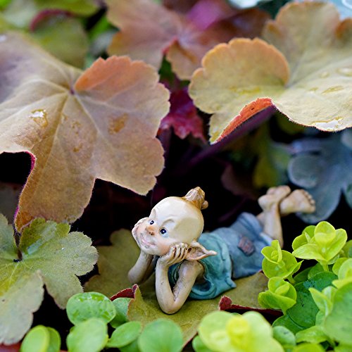 Top Collection Miniature Fairy & Terrarium Garden Pixie in Thought Statue, Small, Blue, Grey, White Flesh