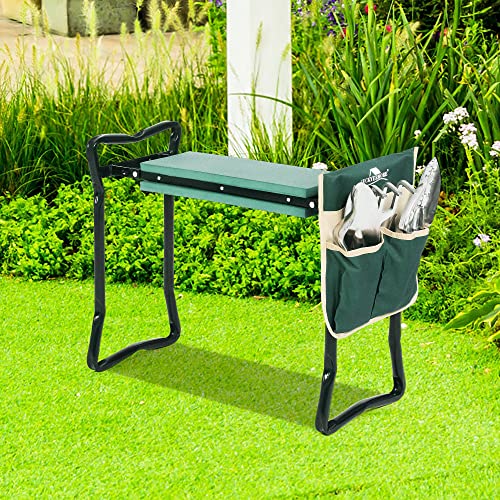 LUCKYERMORE Garden Kneeler and Seat Heavy Duty Gardening Bench for Kneeling and Sitting Folding Garden Stools with Tool Pouch and Kneeling Pad