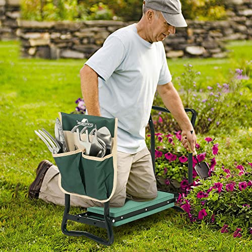LUCKYERMORE Garden Kneeler and Seat Heavy Duty Gardening Bench for Kneeling and Sitting Folding Garden Stools with Tool Pouch and Kneeling Pad