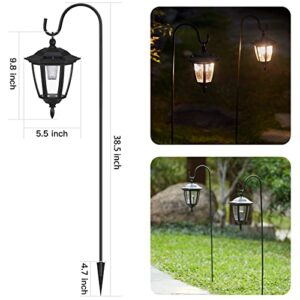 Brightown Solar Pathway Lights Outdoor Waterproof 2 Pack 38.5 Inch Shepherd Hook with Hanging Lantern Bright Driveway Markers Black Lamp Post for Garden Path Front Outside Patio Yard 3000K Warm White