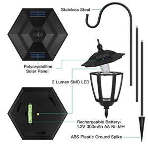 Brightown Solar Pathway Lights Outdoor Waterproof 2 Pack 38.5 Inch Shepherd Hook with Hanging Lantern Bright Driveway Markers Black Lamp Post for Garden Path Front Outside Patio Yard 3000K Warm White