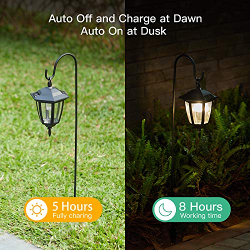 Brightown Solar Pathway Lights Outdoor Waterproof 2 Pack 38.5 Inch Shepherd Hook with Hanging Lantern Bright Driveway Markers Black Lamp Post for Garden Path Front Outside Patio Yard 3000K Warm White