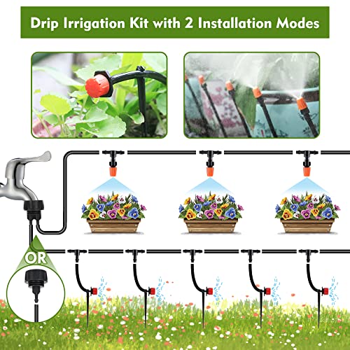 Flantor Drip Irrigation Kit, Garden Irrigation System 1/4" Blank Distribution Tubing Watering Drip Kit/DIY Saving Water Automatic Watering System for Garden, Greenhouse, Flower Bed, Patio, Lawn