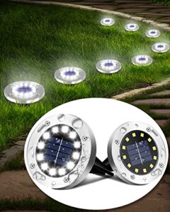 coroor solar ground lights, 12 led waterproof garden lights outdoor bright in-ground, solar disk lights outdoor decorations for pathway yard lawn patio walkway pool(8 packs white)