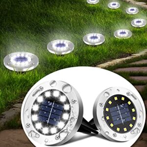 Coroor Solar Ground Lights, 12 LED Waterproof Garden Lights Outdoor Bright In-Ground, Solar Disk Lights Outdoor Decorations for Pathway Yard Lawn Patio Walkway Pool(8 Packs White)