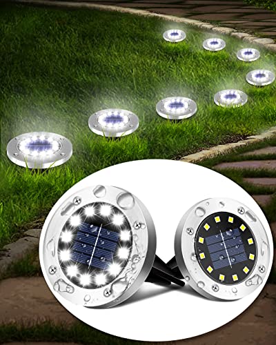 Coroor Solar Ground Lights, 12 LED Waterproof Garden Lights Outdoor Bright In-Ground, Solar Disk Lights Outdoor Decorations for Pathway Yard Lawn Patio Walkway Pool(8 Packs White)