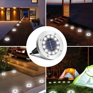 Coroor Solar Ground Lights, 12 LED Waterproof Garden Lights Outdoor Bright In-Ground, Solar Disk Lights Outdoor Decorations for Pathway Yard Lawn Patio Walkway Pool(8 Packs White)