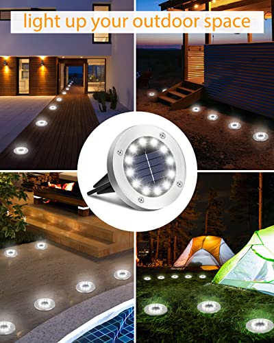 Coroor Solar Ground Lights, 12 LED Waterproof Garden Lights Outdoor Bright In-Ground, Solar Disk Lights Outdoor Decorations for Pathway Yard Lawn Patio Walkway Pool(8 Packs White)