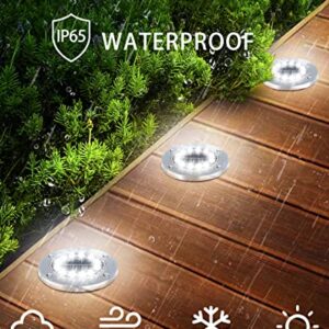 Coroor Solar Ground Lights, 12 LED Waterproof Garden Lights Outdoor Bright In-Ground, Solar Disk Lights Outdoor Decorations for Pathway Yard Lawn Patio Walkway Pool(8 Packs White)