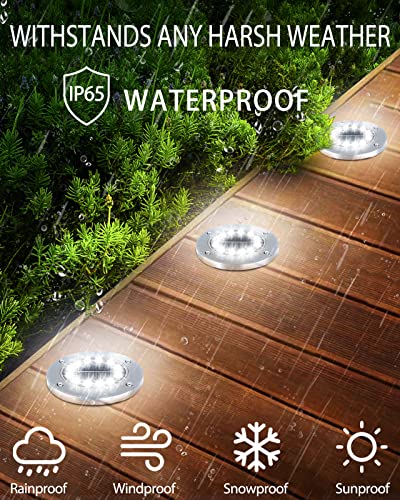 Coroor Solar Ground Lights, 12 LED Waterproof Garden Lights Outdoor Bright In-Ground, Solar Disk Lights Outdoor Decorations for Pathway Yard Lawn Patio Walkway Pool(8 Packs White)