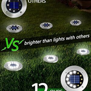 Coroor Solar Ground Lights, 12 LED Waterproof Garden Lights Outdoor Bright In-Ground, Solar Disk Lights Outdoor Decorations for Pathway Yard Lawn Patio Walkway Pool(8 Packs White)