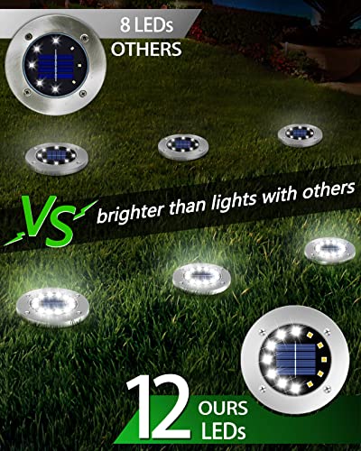 Coroor Solar Ground Lights, 12 LED Waterproof Garden Lights Outdoor Bright In-Ground, Solar Disk Lights Outdoor Decorations for Pathway Yard Lawn Patio Walkway Pool(8 Packs White)