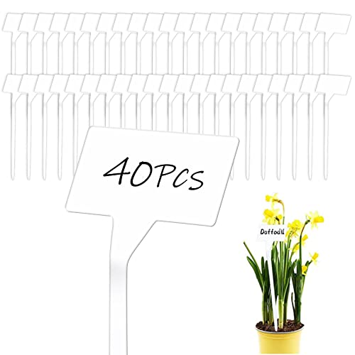 Outdoor Tall Plant Labels,40Pcs Plastic Plant Labels Large Waterproof Plastic Plant T-Type Tags Nursery Garden Markers for Vegetables Herb Flower Greenhouse(11.8inch Long)