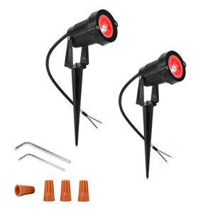 youngine pack of 2, 12v low voltage led landscape lights waterproof outdoor walls trees flags spotlights 5w cob garden yard path lawn light with spike stand, no plug (red)