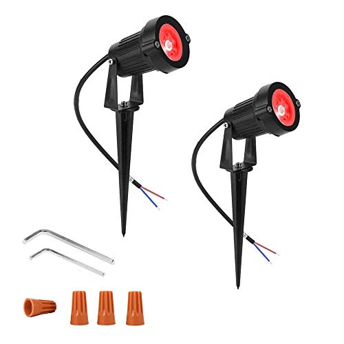 Youngine Pack of 2, 12V Low Voltage LED Landscape Lights Waterproof Outdoor Walls Trees Flags Spotlights 5W COB Garden Yard Path Lawn Light with Spike Stand, NO Plug (Red)