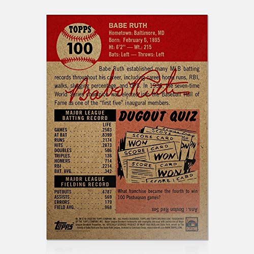 BABE RUTH TOPPS LIVING SET 2018 CARD #100 NEW YORK YANKEES w/FACSIMILE SIGNATURE + TOPLOADER