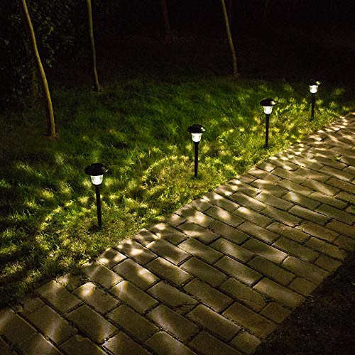 BEAU JARDIN 8 Pack Solar Pathway Lights Supper Bright UP to 12 Hrs Outdoor Garden Stake Glass Stainless Steel IP65 Waterproof Auto On/Off Powered Landscape Lighting for Yard Patio Walkway Black BG1681