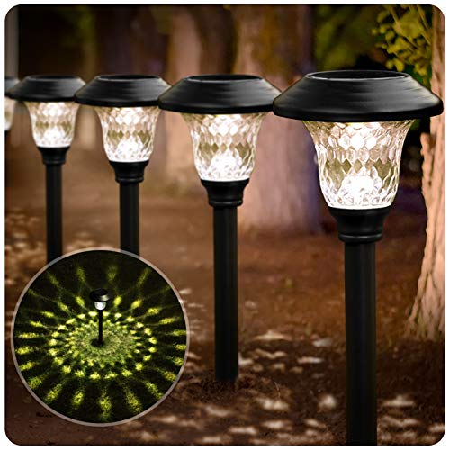 BEAU JARDIN 8 Pack Solar Pathway Lights Supper Bright UP to 12 Hrs Outdoor Garden Stake Glass Stainless Steel IP65 Waterproof Auto On/Off Powered Landscape Lighting for Yard Patio Walkway Black BG1681