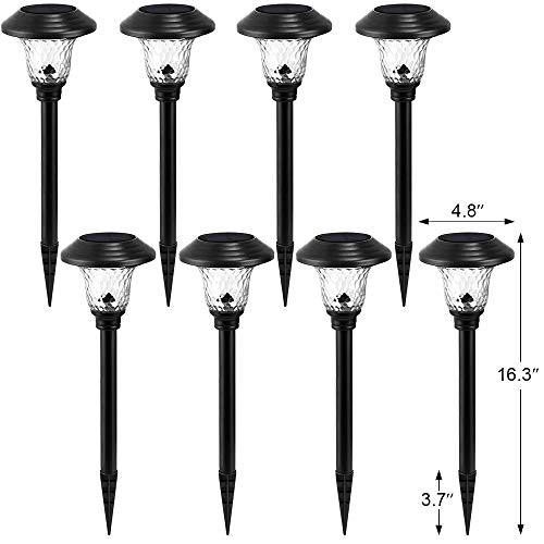 BEAU JARDIN 8 Pack Solar Pathway Lights Supper Bright UP to 12 Hrs Outdoor Garden Stake Glass Stainless Steel IP65 Waterproof Auto On/Off Powered Landscape Lighting for Yard Patio Walkway Black BG1681