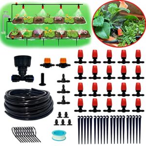 awowz 59ft/18m drip irrigation kits, 1/4″drip tubing and two-ways connector, all-in-one misters, diy saving water automatic mist irrigation system for lawn, garden, greenhouse, livestock farm