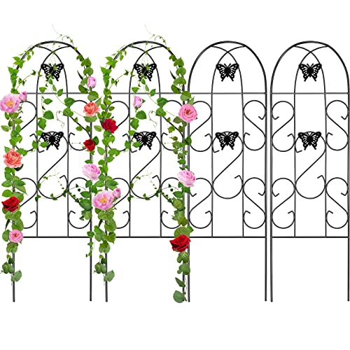 Amagabeli 4 Pack Garden Trellis for Climbing Plants 60" x 18" Rustproof Sturdy Black Iron Trellis for Potted Plant Support Butterfly Metal Trellis for Climbing Roses Vine Flower Cucumber Clematis GT02