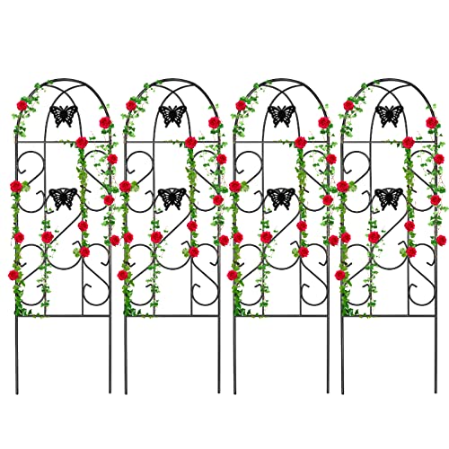 Amagabeli 4 Pack Garden Trellis for Climbing Plants 60" x 18" Rustproof Sturdy Black Iron Trellis for Potted Plant Support Butterfly Metal Trellis for Climbing Roses Vine Flower Cucumber Clematis GT02